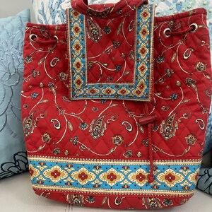 Brand New w/o Tags!! Naturalizer Red Quilted Paisley Drawstring Shoulder Bag